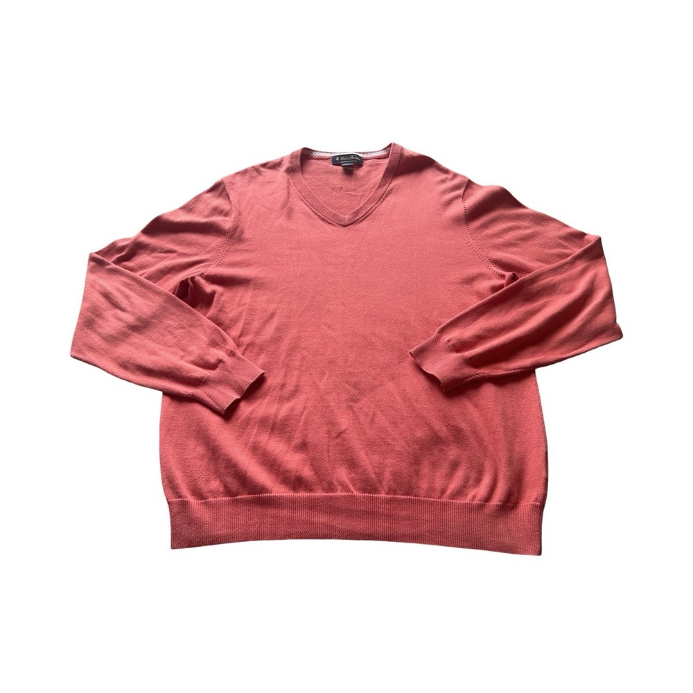 Brooks Brothers Mens L Supima Cotton‎ V-Neck Sweater Coral Pink Pullover Knit